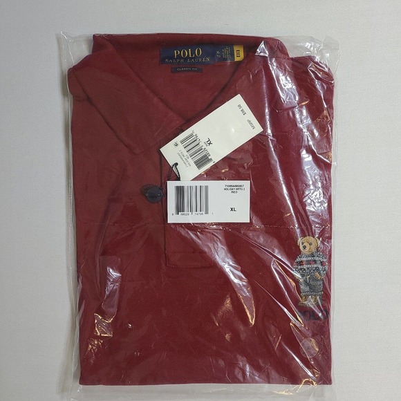 Polo Ralph Lauren Mens XL Polo Shirt w/ Military Army Camo Bear Burgundy Red - Picture 4 of 7